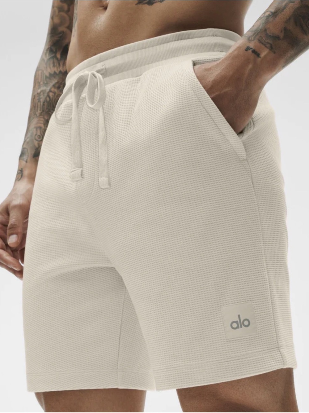 ALO Yoga Men’s Waffle Knit Drawstring Shorts - Bone